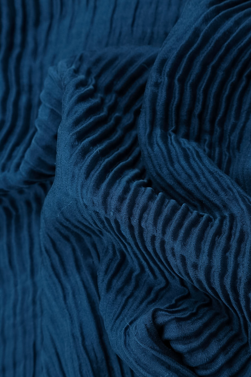 Cowl Neck Royal Blue Plissé Silk Blouse 5