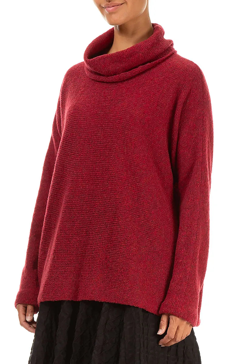 Cowl Neck Ruby Red Wool Sweater 3