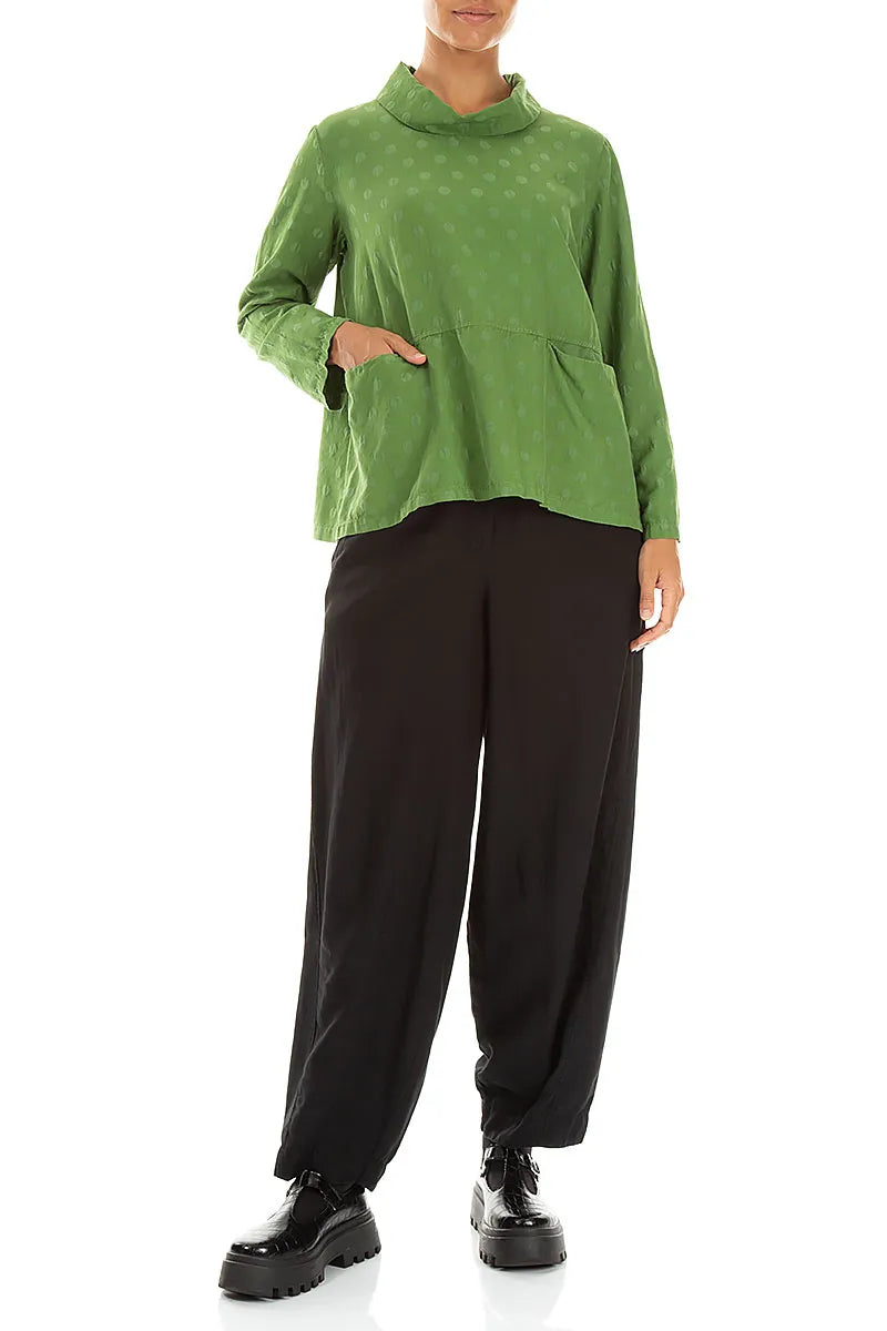Cowl Neck Shamrock Green Dotty Silk Blouse