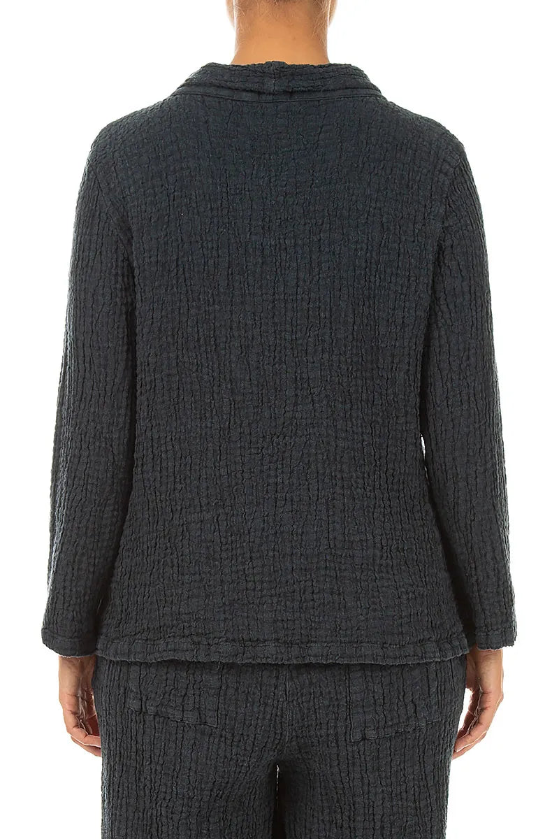 Cowl Neck Slate Textured Linen Blouse 2