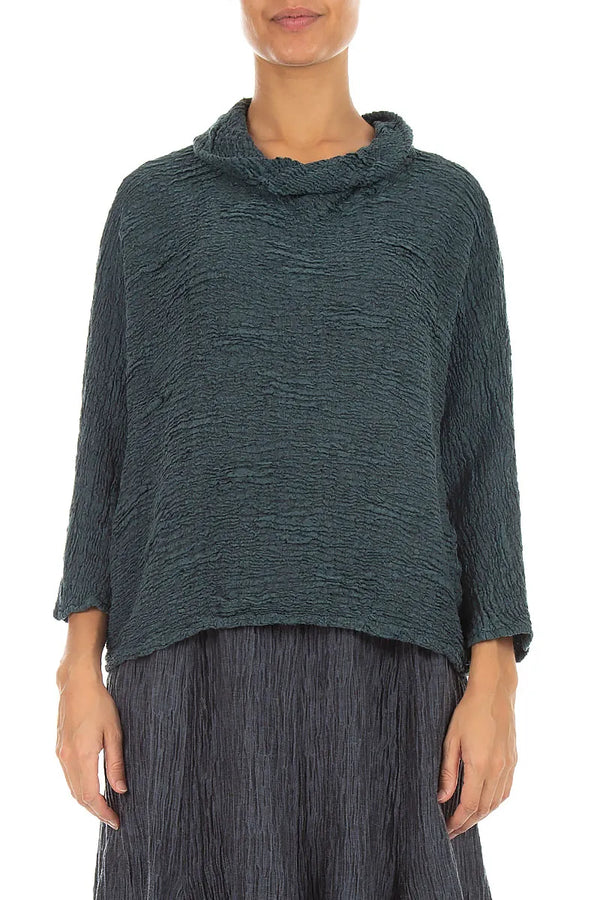 Cowl Neck Slate Textured Silk Linen Blouse 1