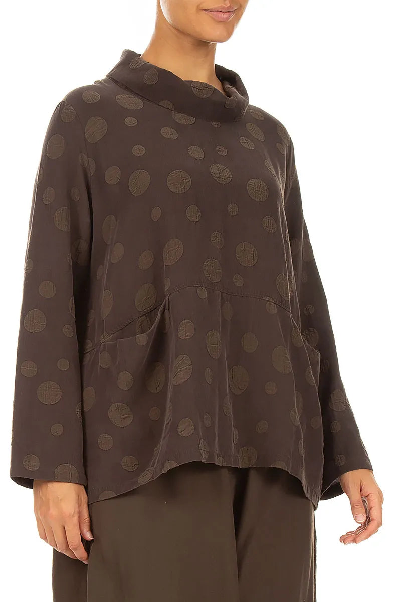 Cowl Neck Truffle Brown Bubble Silk Cotton Blouse