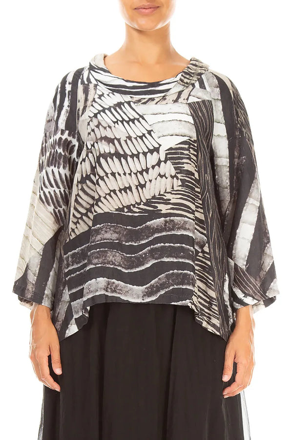 Soft Cowl Neck Wild Ink Textured Silk Blouse 1