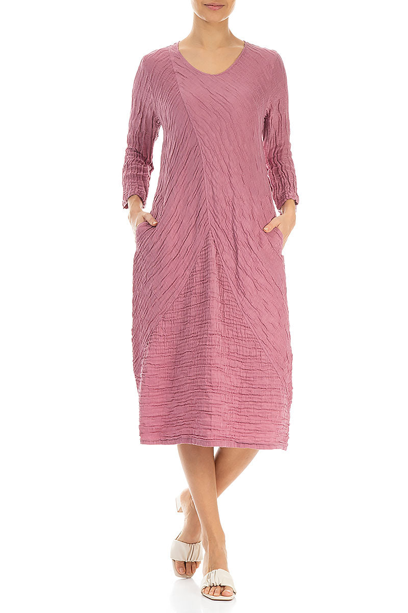 Crinkled Mauve Taupe Silk Linen Midi Dress 4