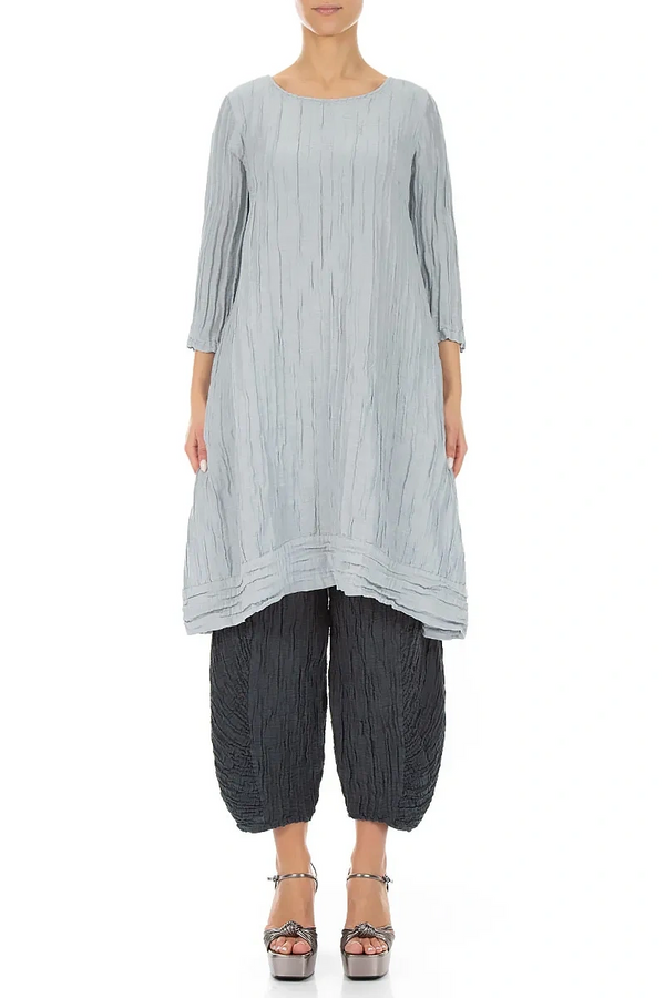 Crinkled Silver Grey Silk Linen Tunic Dress 1