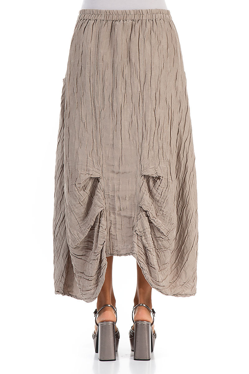 Crinkled Beige Silk Maxi Skirt 2
