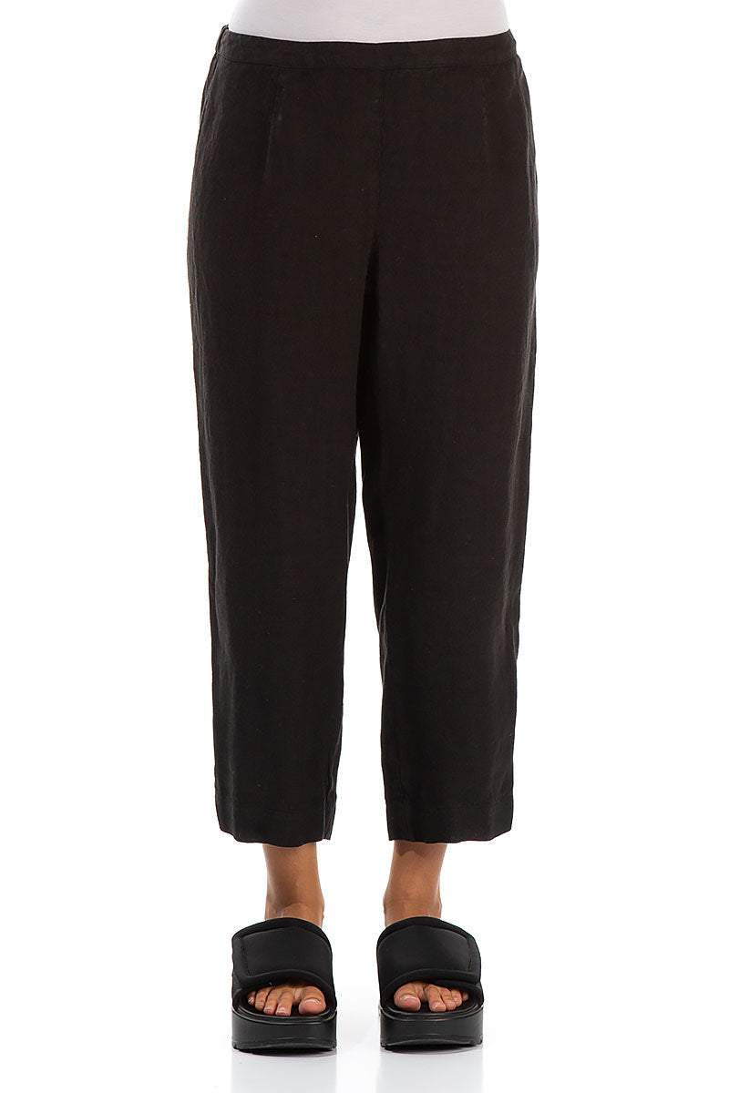 Cropped Black Linen Trousers 1