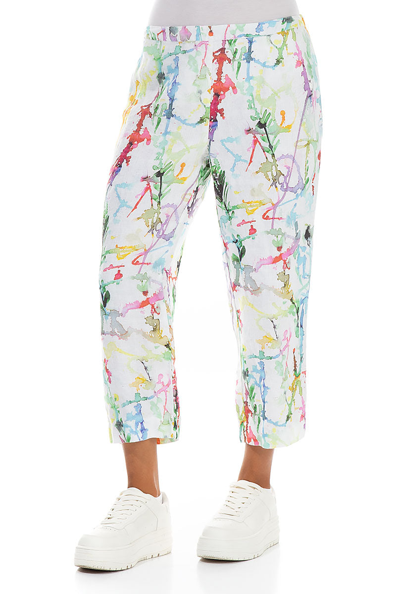 Cropped Colour Splash Linen Trousers 3