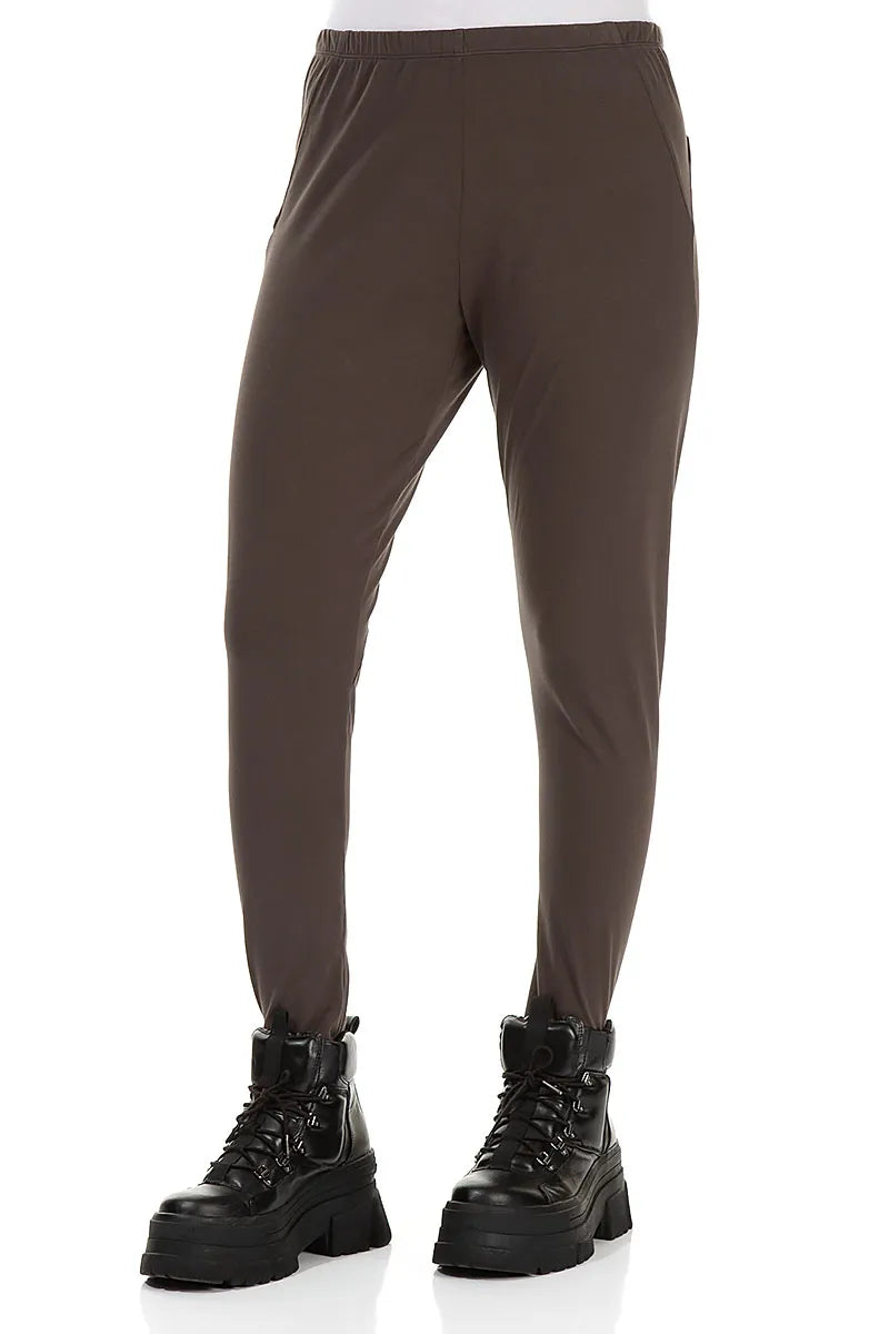 Cropped Forest Brown Cotton Leggings