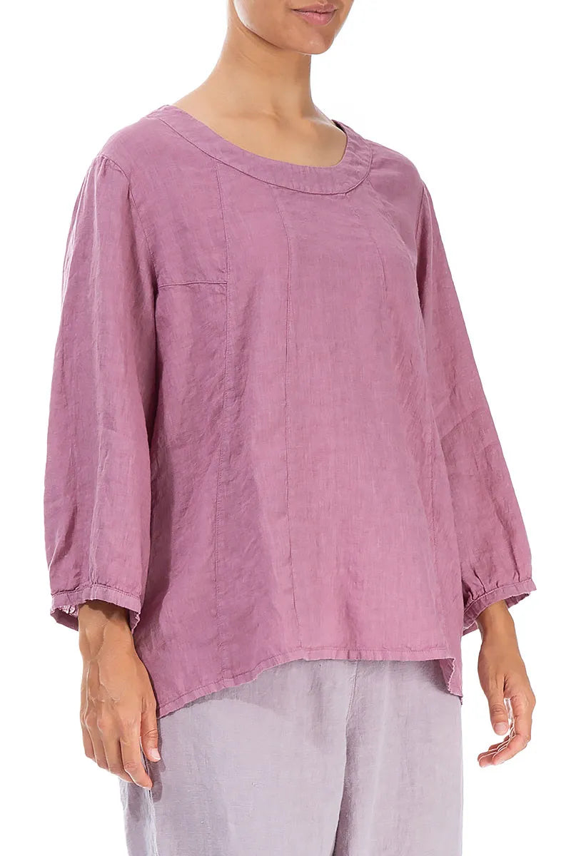 Cropped Sleeves Mauve Taupe Linen Blouse 3