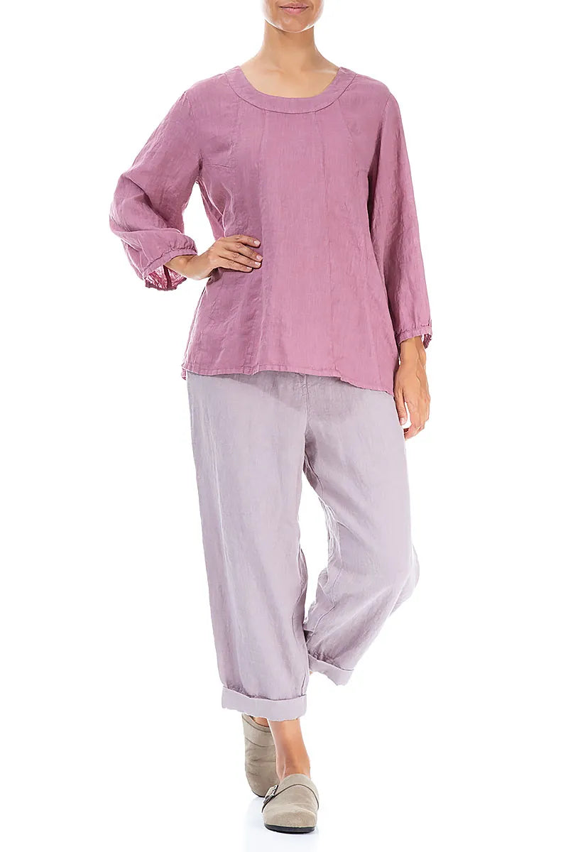 Cropped Sleeves Mauve Taupe Linen Blouse 4