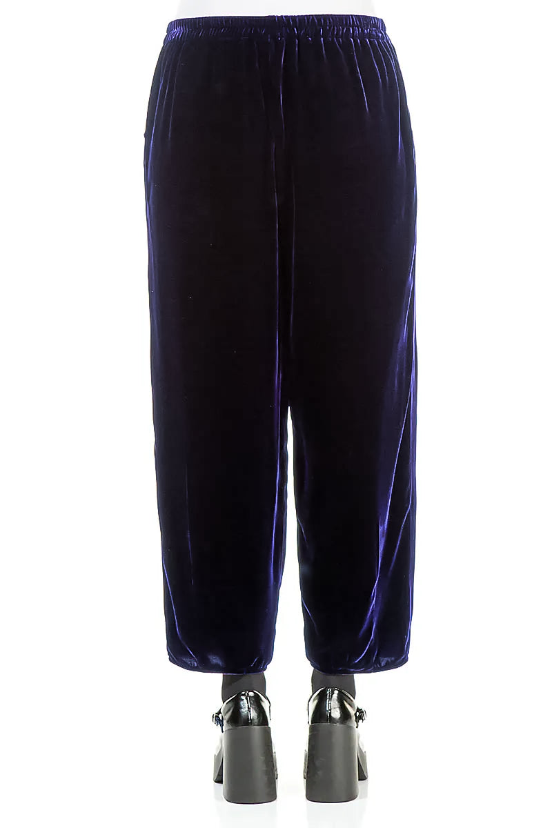 Cropped Taper Royal Purple Silk Velvet Trousers 2