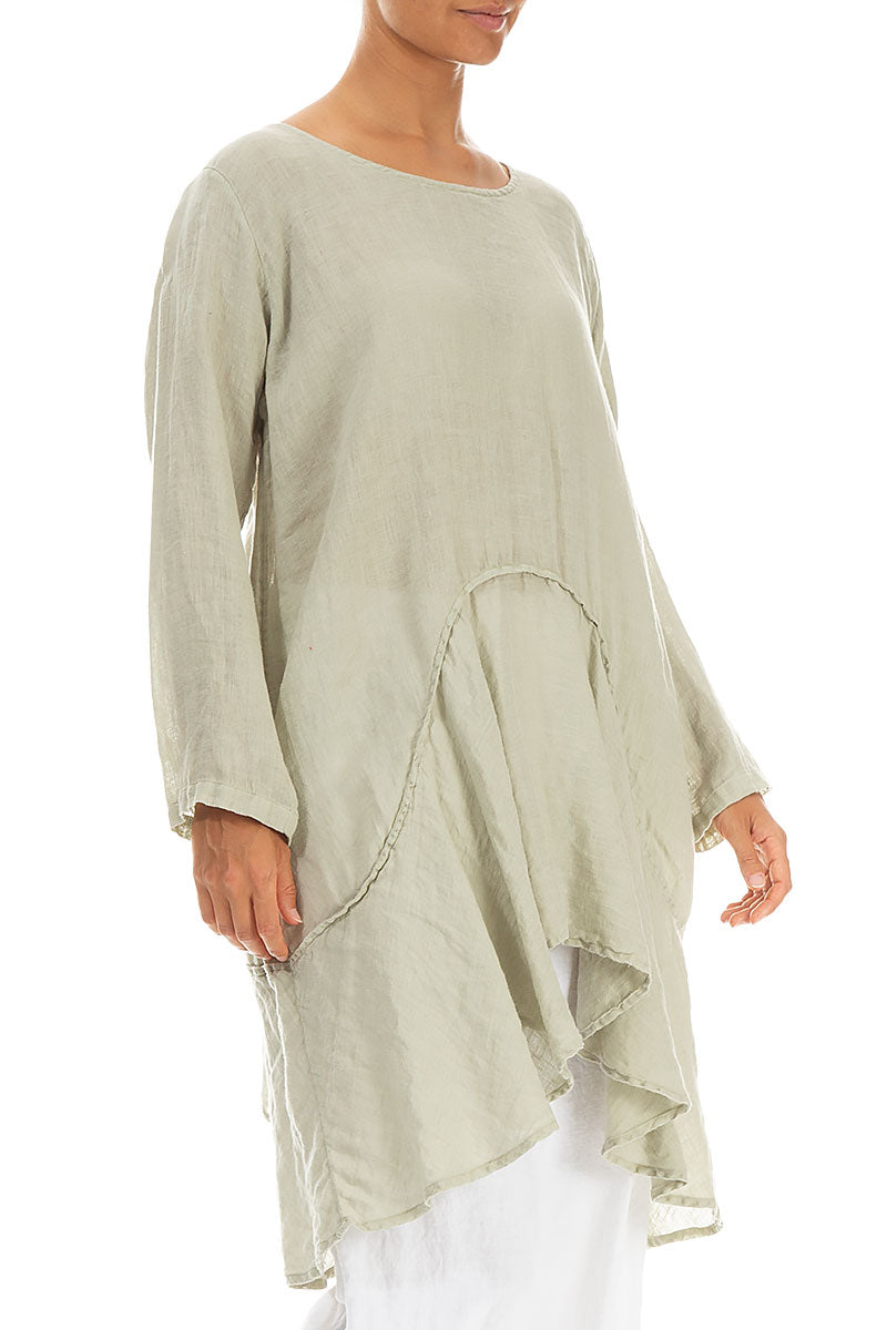 Curved Seams Laurel Green Gauze Linen Tunic 3