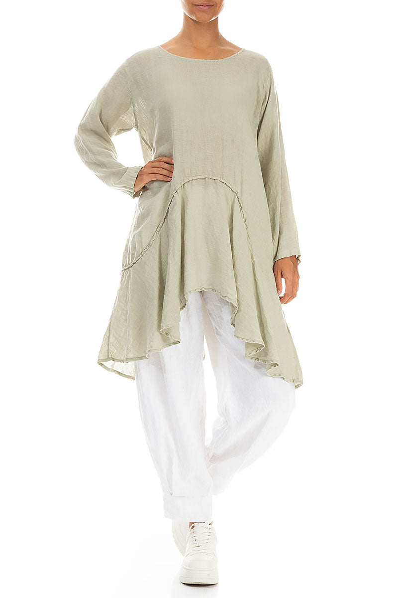 Curved Seams Laurel Green Gauze Linen Tunic 4