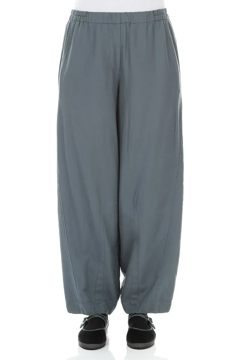 Curved Slate Silk Cotton Trousers