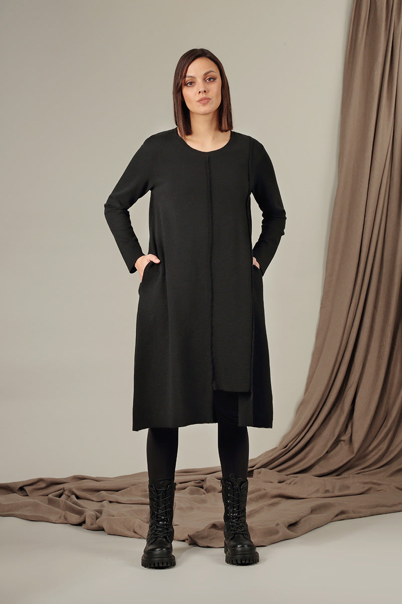 Cut Out Black Rib Cotton Wool Dress 7