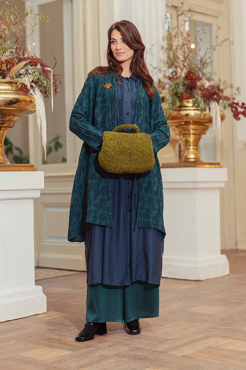 Open Emerald Circle Silk Linen Jacket 6