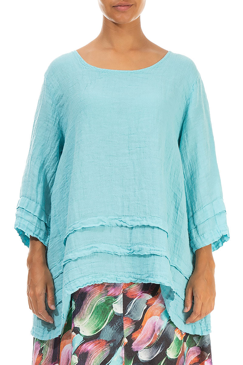 Decorated Hem Ice Blue Linen Tunic 1