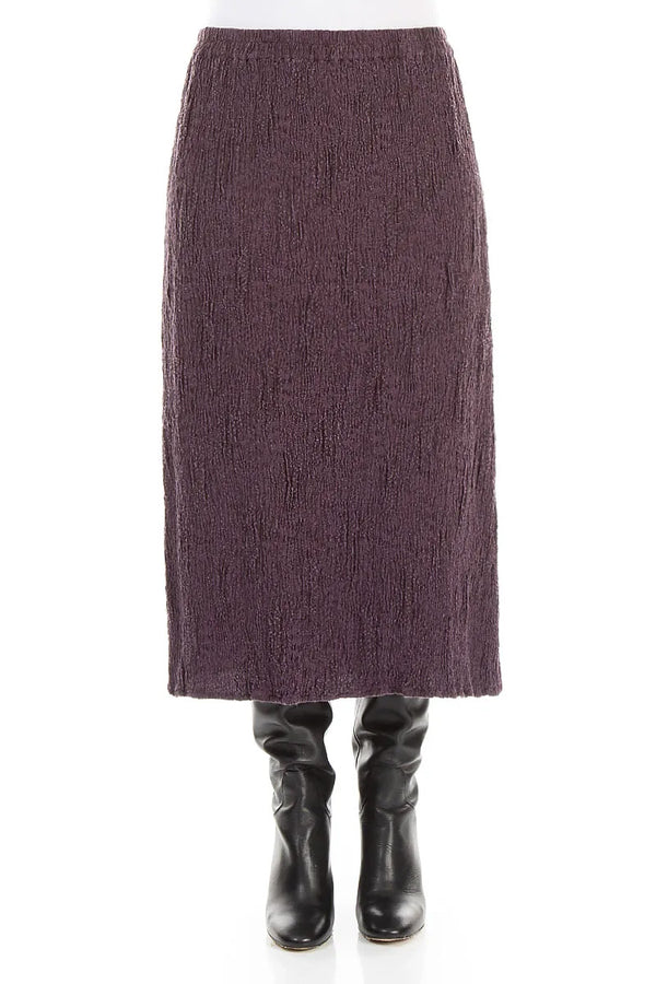 Deep Plum Textured Silk Linen Pencil Skirt