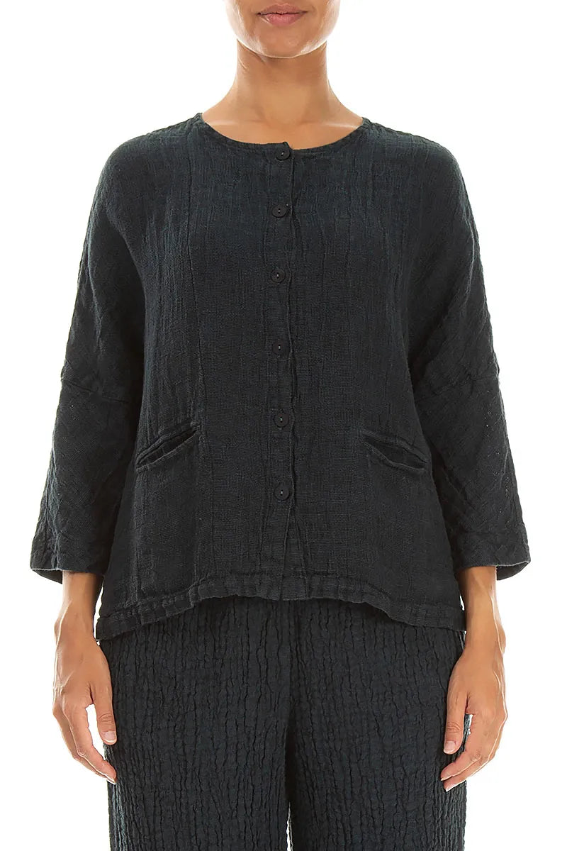 Deep Turquoise Mélange Linen Jacket Blouse 1