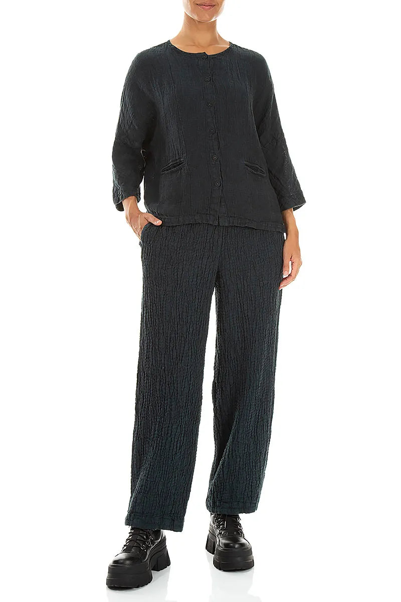 Deep Turquoise Mélange Linen Jacket Blouse 4