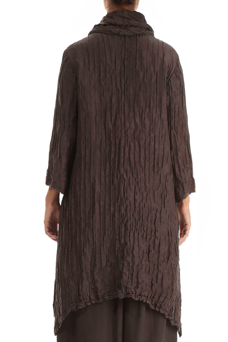 Detachable Collar Crinkled Ash Brown Silk Linen Tunic 2
