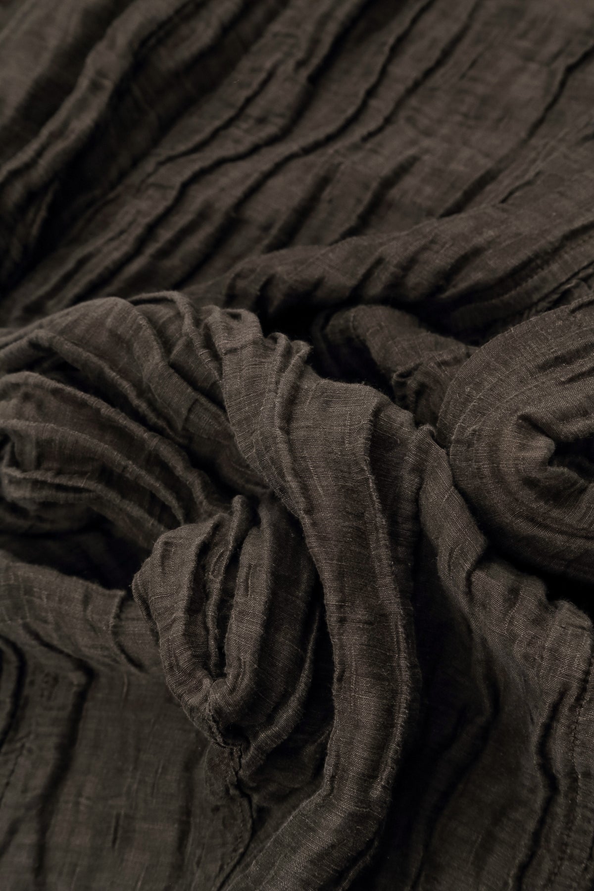 Detachable Collar Crinkled Forest Brown Silk Linen Tunic