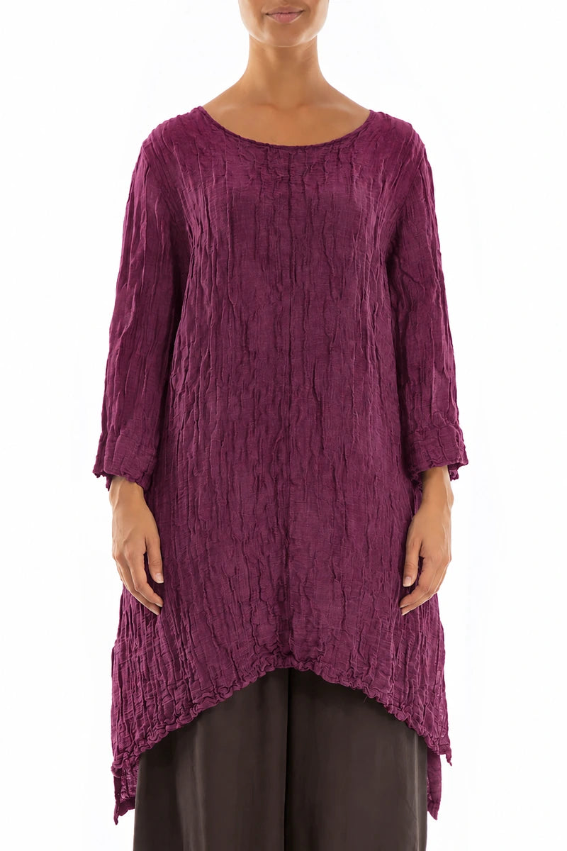 Detachable Collar Crinkled Magenta Silk Linen Tunic 3
