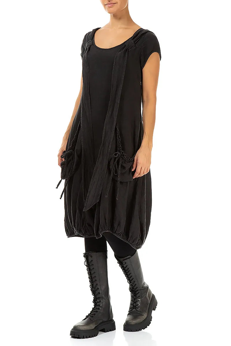 Robe en lin noir à capuche amovible