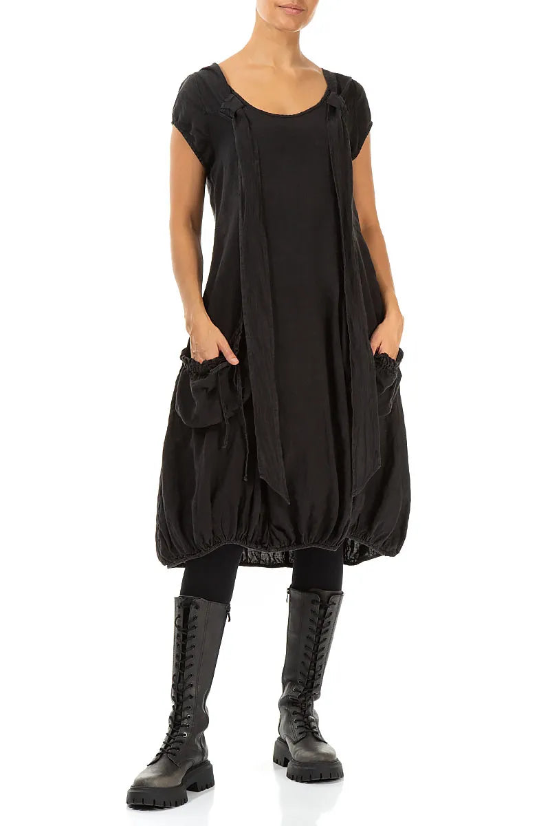 Robe en lin noir à capuche amovible