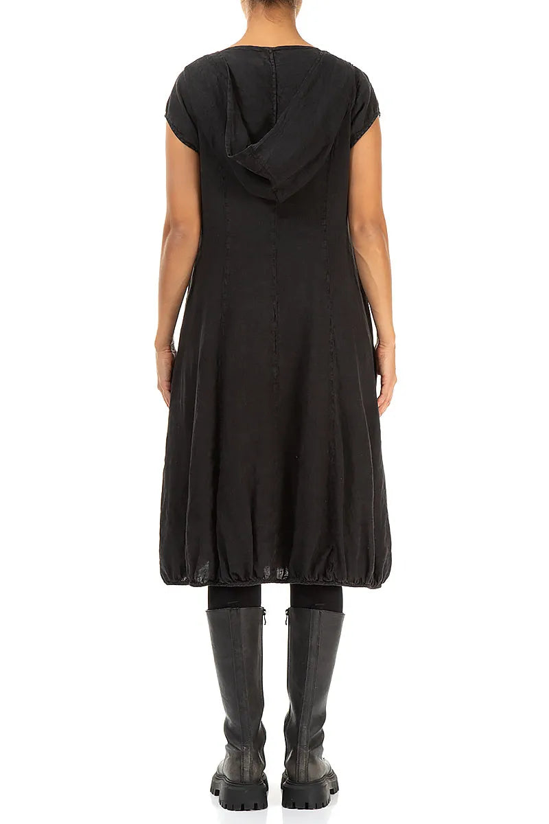 Robe en lin noir à capuche amovible