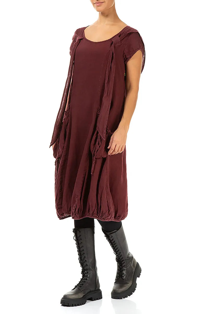 Robe en lin bordeaux à capuche amovible