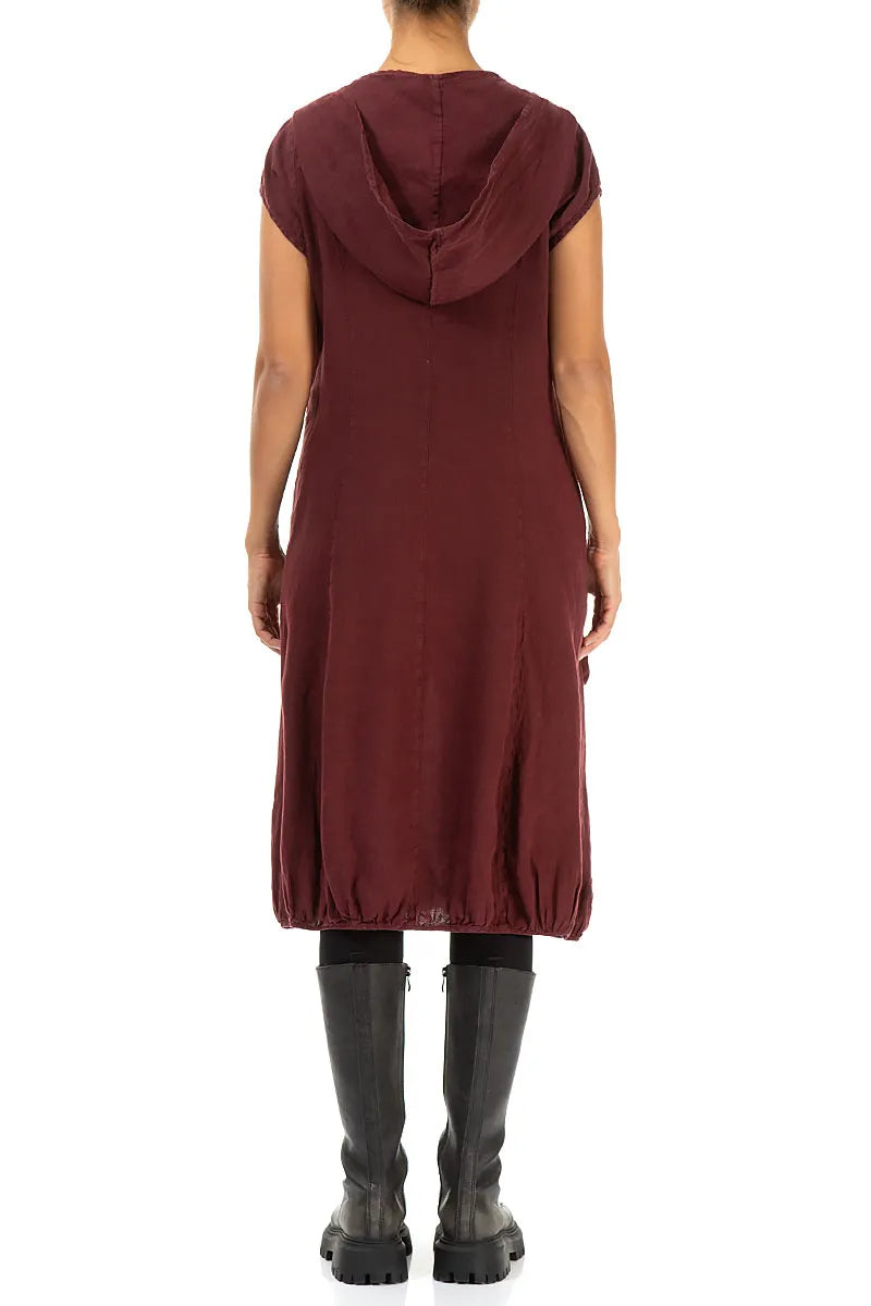 Robe en lin bordeaux à capuche amovible