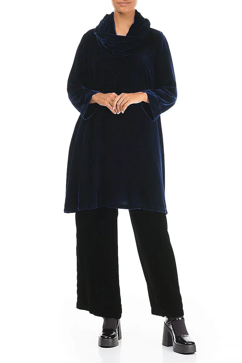 Detachable Neck Royal Blue Silk Velvet Tunic