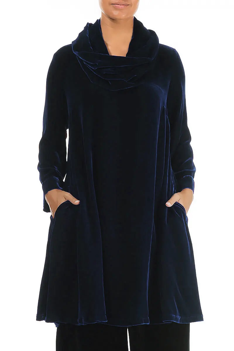 Detachable Neck Royal Blue Silk Velvet Tunic