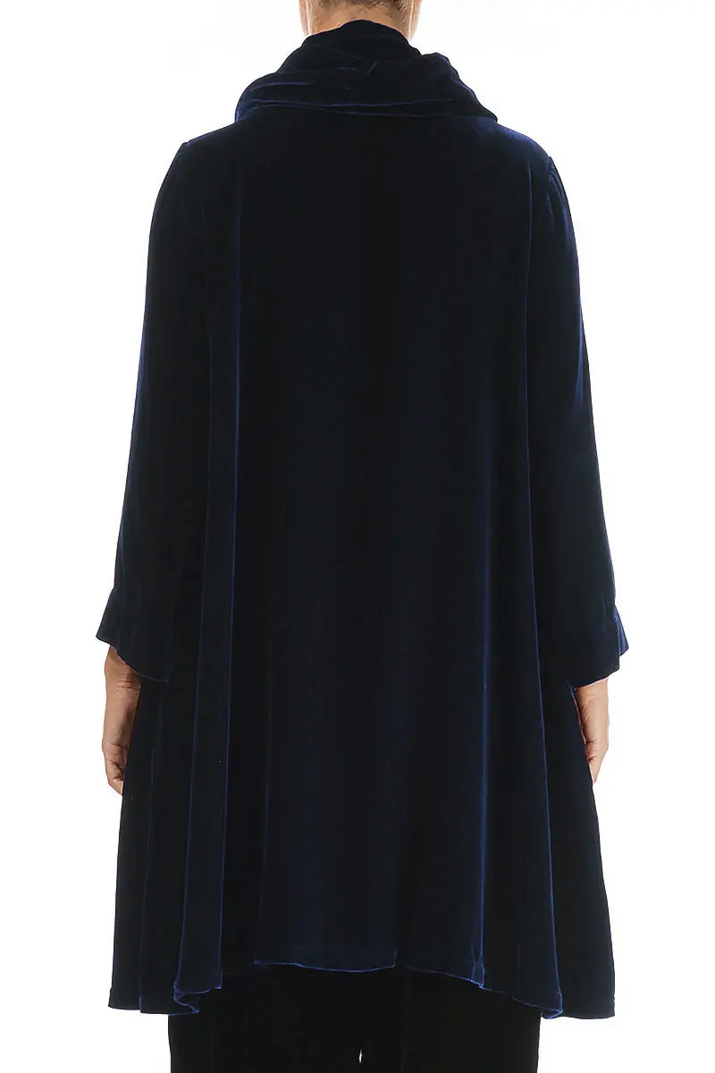 Detachable Neck Royal Blue Silk Velvet Tunic