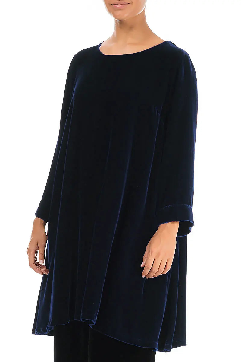 Detachable Neck Royal Blue Silk Velvet Tunic