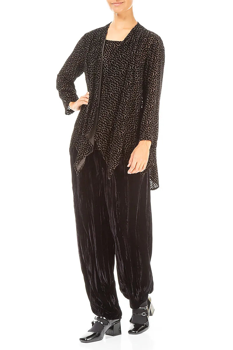 Devoré Dot Forest Brown Silk Velvet Jacket - Blouse 4