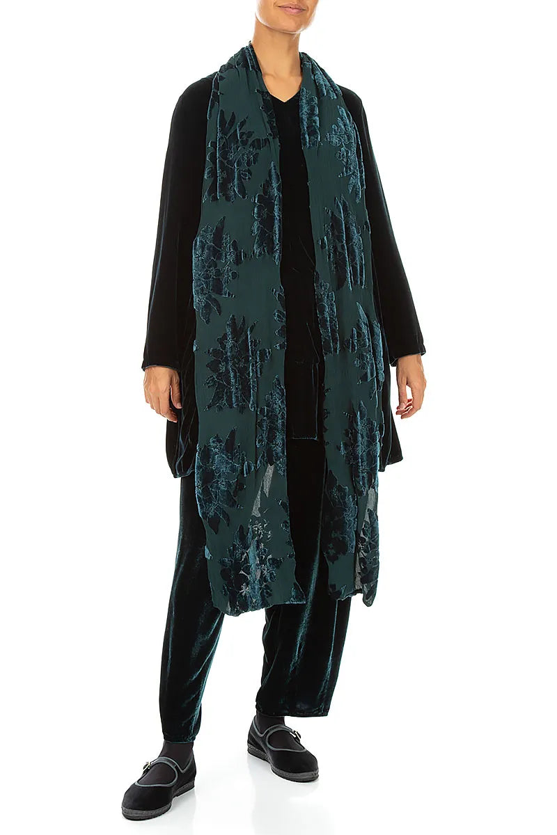 Écharpe en velours de soie à motif paon et fleurs dévorées