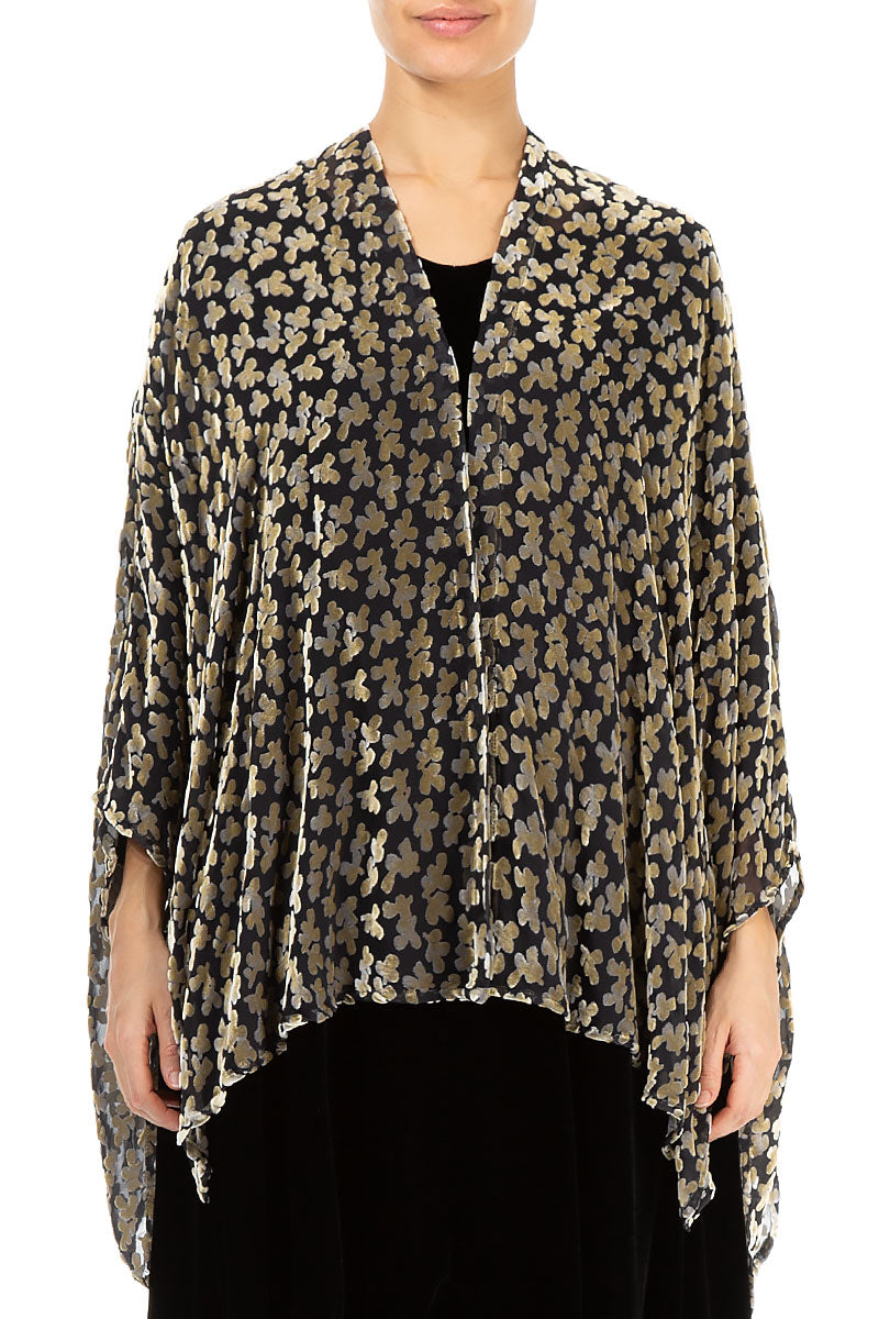 Jacke aus goldenem Seidensamt mit Blütenblättern von Devoré
