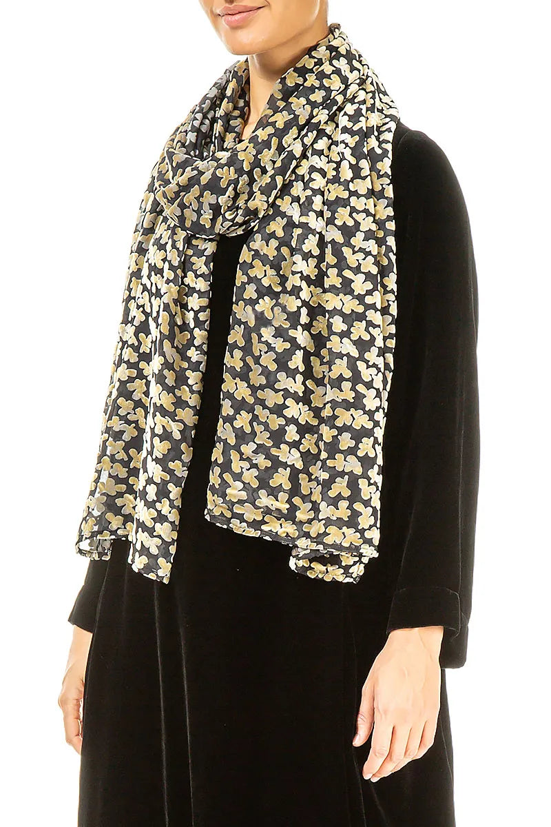 Devoré Petals Gold Silk Velvet Scarf 3