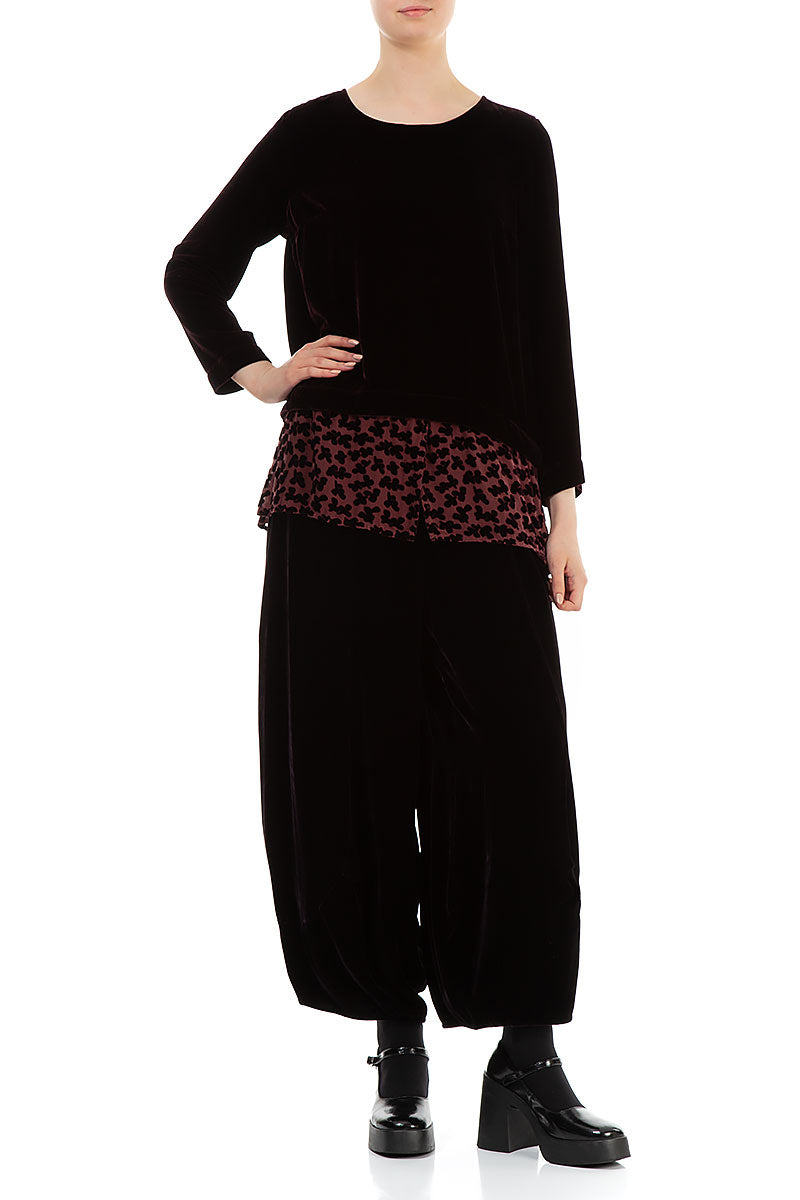 Devoré Petals Maroon Silk Velvet Blouse 4