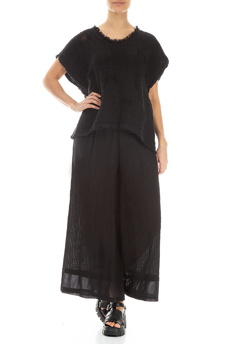 Distressed Black Handwoven Linen Blouse 4