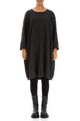 Dotty Forest Brown Balloon Silk Dress 1