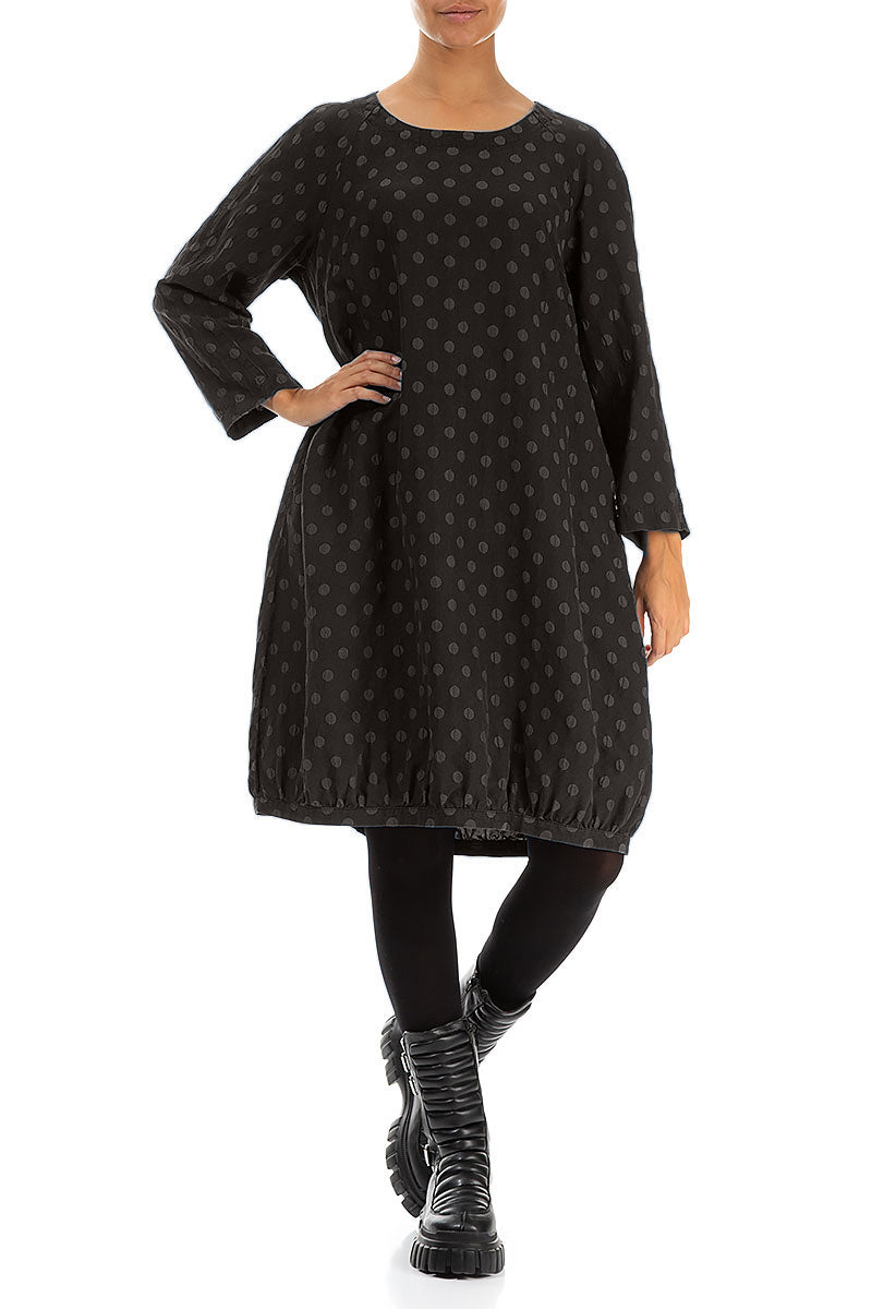 Dotty Forest Brown Balloon Silk Dress 4