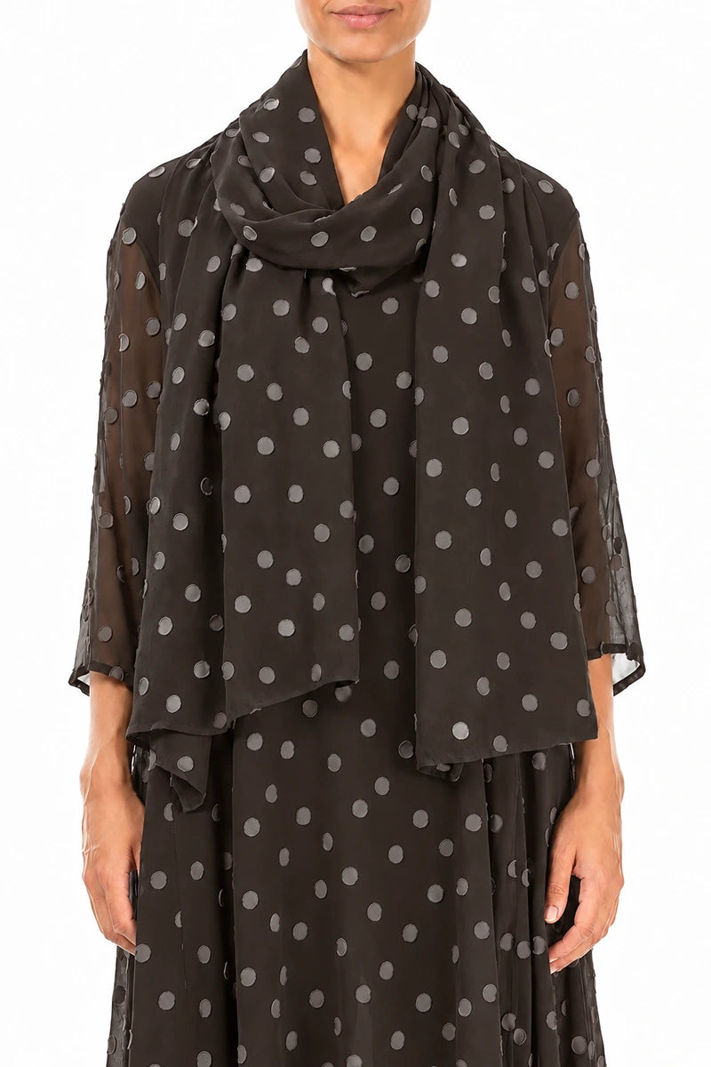 Dotty Warm Charcoal Silk Scarf