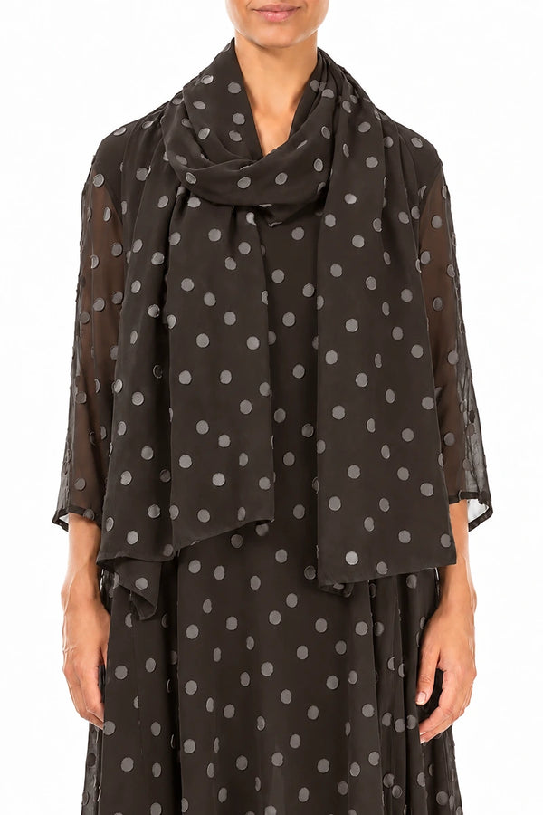 Dotty Warm Charcoal Silk Scarf 1
