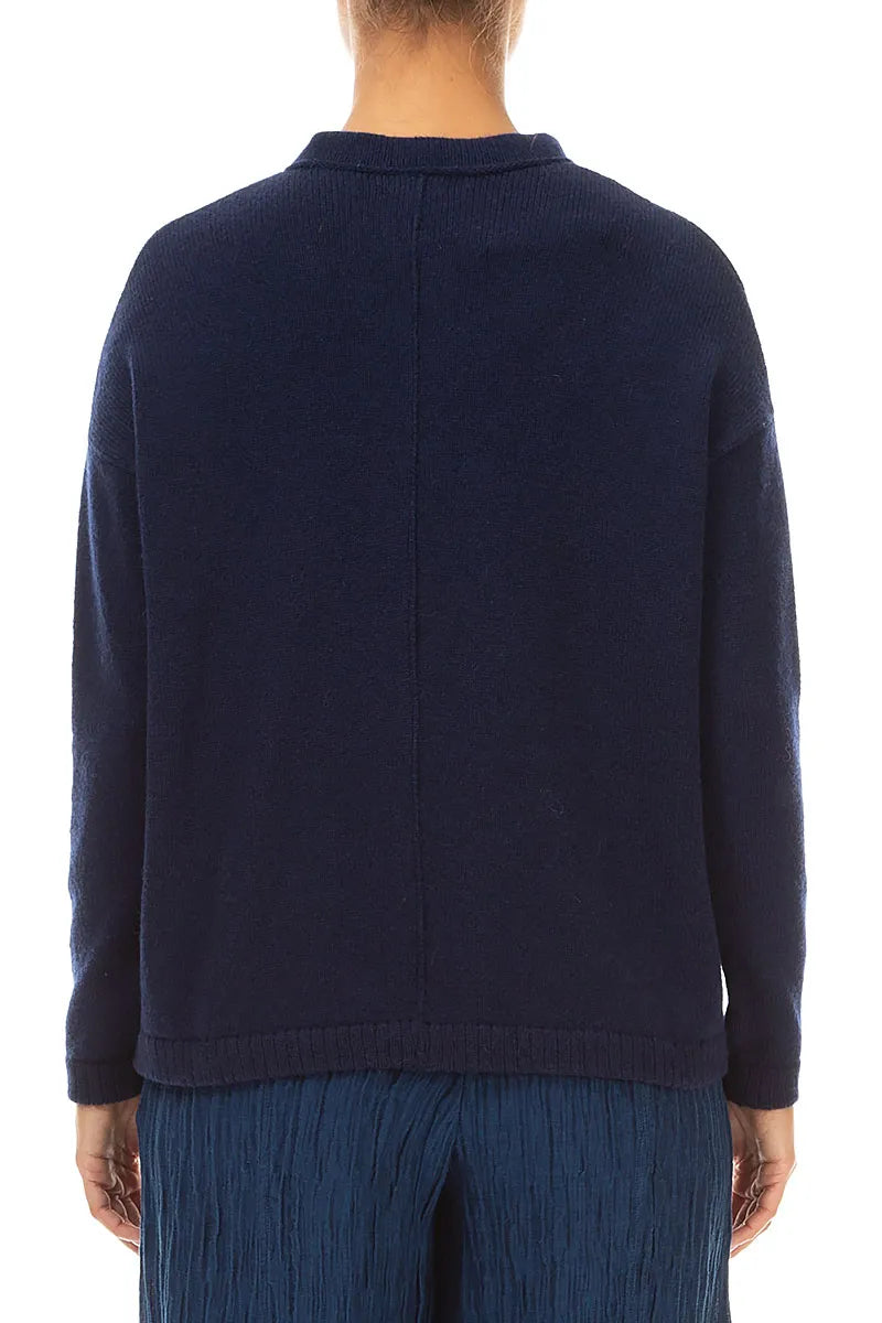 Double Button Ink Blue Merino Wool Cardigan 2