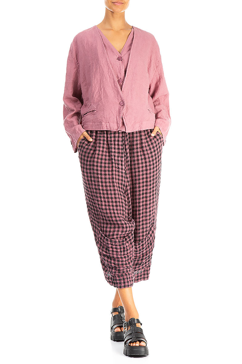 Double Closure Mauve Taupe Linen Jacket 4