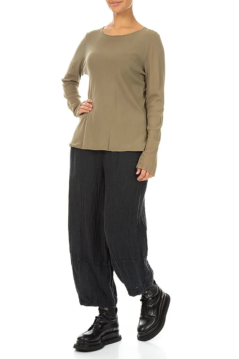 Double Layer Olive Tulle Silk Blouse